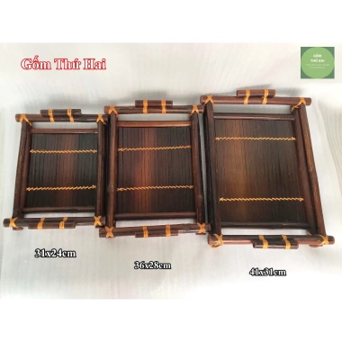 Khay đựng bộ ấm chén trà Bát Tràng bằng tre - Thiết kế tinh tế, giá chỉ 92.000 VND