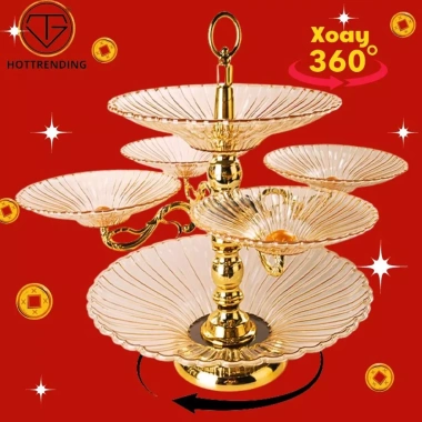 Khay Đựng Mứt, Bánh Kẹo Hoa Sen 6 Cánh Xoay 360 độ Mạ Vàng Đồng Tráng Gương Cao Cấp Sang Trọng 215k 2