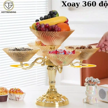 Khay Đựng Mứt, Bánh Kẹo Hoa Sen 6 Cánh Xoay 360 độ Mạ Vàng Đồng Tráng Gương Cao Cấp Sang Trọng 215k 9