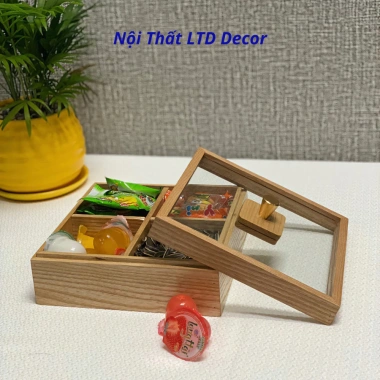 Khay đựng mứt gỗ sồi LTD Decor - Hộp bánh kẹo Tết 4-6 ngăn, quà Tết, 400.000₫