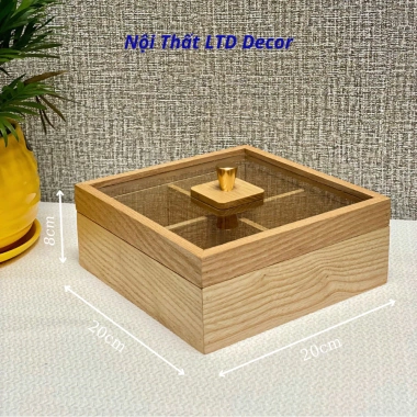 Khay đựng mứt gỗ sồi LTD Decor - Hộp bánh kẹo Tết 4-6 ngăn, quà Tết, 400.000₫