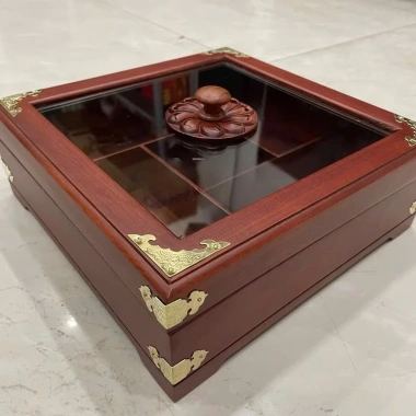 Khay đựng Mứt Tết vuông kính bọc đồng size lớn - Gỗ hương sang trọng, giảm giá 435k 5