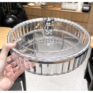 Khay đựng mứt trái cây khô Tết 1 tầng tiện lợi, có tách ngăn và nắp đậy, giá chỉ 150.000 VND