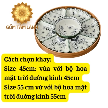 Khay Gỗ 2 Mặt Phủ Vân Gỗ - Khay Tre, Hoa Mặt Trời, Mây - Mâm Cúng Gia Tiên Giá 130.000đ