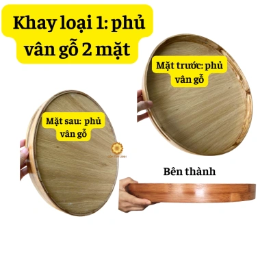Khay Gỗ 2 Mặt Phủ Vân Gỗ - Khay Tre, Hoa Mặt Trời, Mây - Mâm Cúng Gia Tiên Giá 130.000đ