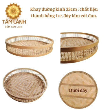 Khay Gỗ 2 Mặt Phủ Vân Gỗ - Khay Tre, Hoa Mặt Trời, Mây - Mâm Cúng Gia Tiên Giá 130.000đ