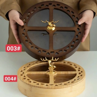 Khay gỗ nâu chia ngăn hươu vàng – Đựng bánh kẹo Tết, decor phòng khách, 260.000đ 3