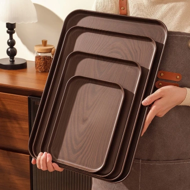 Khay gỗ nhựa vân gỗ đa năng cho quán ăn, nhà hàng và chụp ảnh - Giá chỉ 25.000 VNĐ