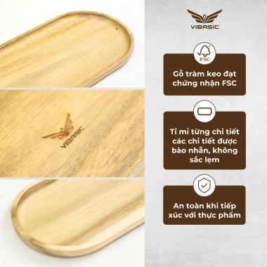 Khay gỗ Oval Decor Tết – Quà Tết sang trọng, trang trí bàn trà, đựng mứt, bánh, hạt – Giá ưu đãi 97.500₫ – Vibasic
