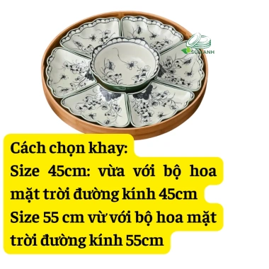 Khay Gỗ phủ vân gỗ, khay tre, Hoa Mặt Trời, Khay Mây - Mâm Cúng Gia Tiên, Đường Kính 45-55cm Sứ Xanh giá 130.000₫