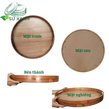 Khay Gỗ phủ vân gỗ, khay tre, Hoa Mặt Trời, Khay Mây - Mâm Cúng Gia Tiên, Đường Kính 45-55cm Sứ Xanh giá 130.000₫