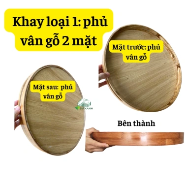 Khay Gỗ phủ vân, tre, Hoa Mặt Trời, Mây - Mâm Cúng Gia Tiên Đường Kính 45‑55cm Sứ Xanh02 giảm 130k 2