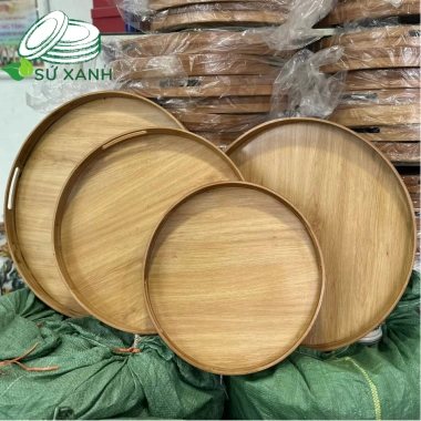Khay Gỗ phủ vân, tre, Hoa Mặt Trời, Mây - Mâm Cúng Gia Tiên Đường Kính 45‑55cm Sứ Xanh02 giảm 130k 5