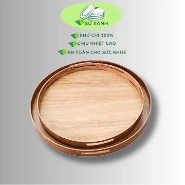Khay Gỗ phủ vân, tre, Hoa Mặt Trời, Mây - Mâm Cúng Gia Tiên Đường Kính 45‑55cm Sứ Xanh02 giảm 130k 8