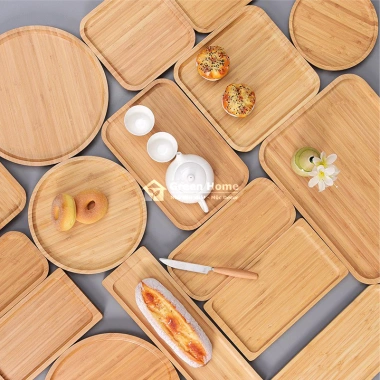 Khay Gỗ Tre Nhà Mộc Decor Cao Cấp - Đĩa Gỗ Tự Nhiên Chụp Hình, Đựng Đồ Ăn Uống 46k