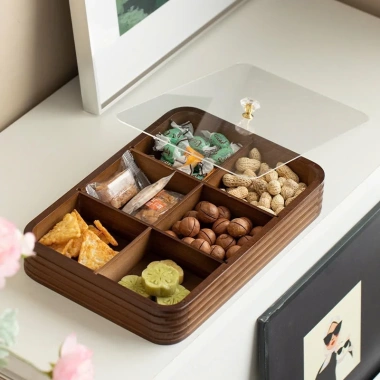 Khay gỗ vuông đựng bánh kẹo, ô mai, mứt Tết - Decor bàn trà, phòng khách