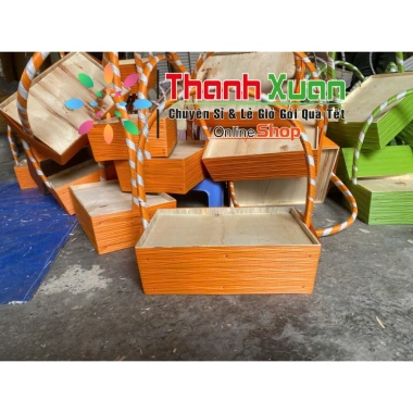 Khay gói quà Tết chữ nhật bắn dây nhựa màu cam - Giỏ quà sang trọng, chỉ 54.000₫