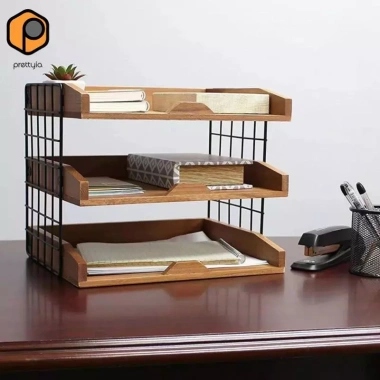 Khay Hộp Thư Gỗ Đắc Địa, Khung Kim Loại Chắc Chắn - Giá Đỡ Tài Liệu Văn Phòng, Sắp Xếp Bàn Làm Việc