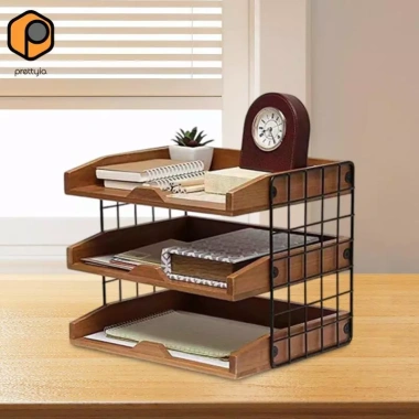 Khay Hộp Thư Gỗ Đắc Địa, Khung Kim Loại Chắc Chắn - Giá Đỡ Tài Liệu Văn Phòng, Sắp Xếp Bàn Làm Việc