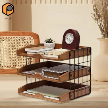 Khay Hộp Thư Gỗ Đắc Địa, Khung Kim Loại Chắc Chắn - Giá Đỡ Tài Liệu Văn Phòng, Sắp Xếp Bàn Làm Việc
