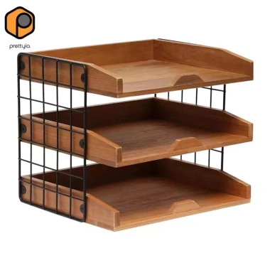 Khay Hộp Thư Gỗ Đắc Địa, Khung Kim Loại Chắc Chắn - Giá Đỡ Tài Liệu Văn Phòng, Sắp Xếp Bàn Làm Việc