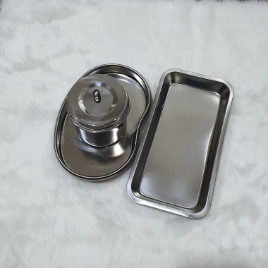 Khay inox chữ nhật và oval, khay hạt đậu, hũ bông tròn - Dụng cụ spa thẩm mỹ, giá chỉ 28.050₫