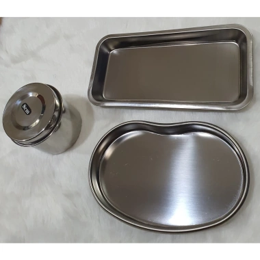 Khay inox chữ nhật và oval, khay hạt đậu, hũ bông tròn - Dụng cụ spa thẩm mỹ, giá chỉ 28.050₫