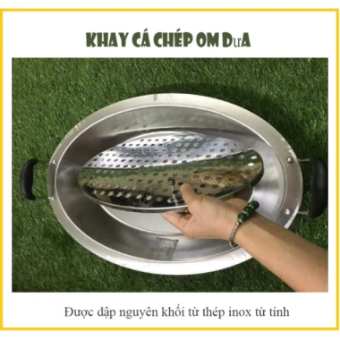 Khay inox om cá chép và dưa – Dụng cụ lẩu cá đa năng, dùng cho bếp ga, hồng ngoại, điện, 127.500