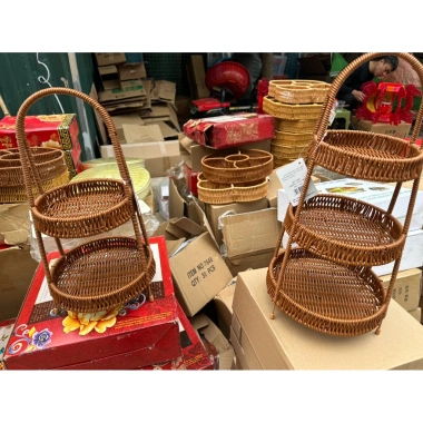 Khay Mây 2-3 Tầng Trang Trí Bàn Tiệc - Đựng Trái Cây, Bánh Kẹo, Giá Siêu Ưu Đãi 225k