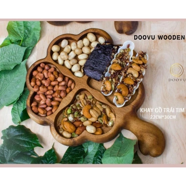 Khay mứt gỗ cỏ bốn lá nguyên khối 30x22cm - Phụ kiện decor chụp hình, đựng bánh, hạt, giảm giá
