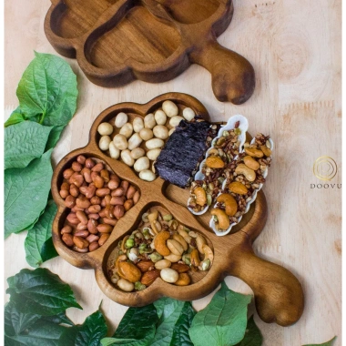 Khay mứt gỗ cỏ bốn lá nguyên khối 30x22cm - Phụ kiện decor chụp hình, đựng bánh, hạt, giảm giá