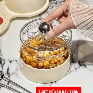 Khay mứt Tết 4/6 hũ tròn bánh kẹo, nắp đậy, khay xoay 360° sang trọng UF806