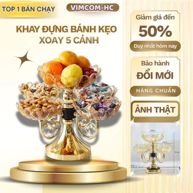 Khay mứt tết 5 cánh sen xoay 360 độ sang trọng - Đựng bánh kẹo, hoa quả, ăn vặt