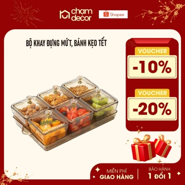 Khay Mứt Tết 6 Ngăn Chạm Decor - Núm Cầm Kim Cương, Thiết Kế Hiện Đại, Hoàn Hảo cho Bàn Khách, Giá Ưu Đãi 162.400 VND 2