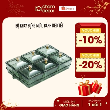 Khay Mứt Tết 6 Ngăn Chạm Decor - Núm Cầm Kim Cương, Thiết Kế Hiện Đại, Hoàn Hảo cho Bàn Khách, Giá Ưu Đãi 162.400 VND 3