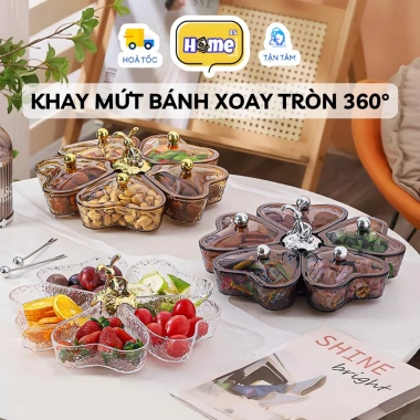 Khay mứt Tết hạt dưa bánh kẹo hình trái tim xoay 360 - Gấu bạc, Vàng trà kim cương, giảm 20% HOME25