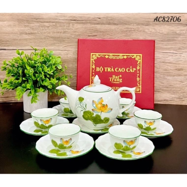 Khay mứt Tết sứ hoa sen cam vẽ tay sắc nét - Sang trọng, không kèm hộp, giảm giá 355.000 VND 2