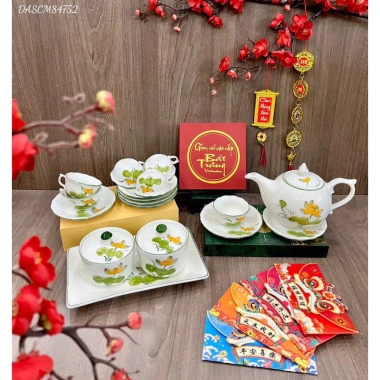 Khay mứt Tết sứ hoa sen cam vẽ tay sắc nét - Sang trọng, không kèm hộp, giảm giá 355.000 VND 4