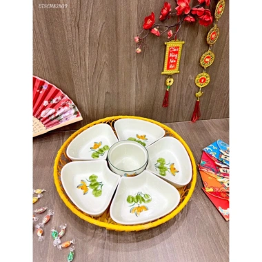 Khay mứt Tết sứ hoa sen cam vẽ tay sắc nét - Sang trọng, không kèm hộp, giảm giá 355.000 VND 7
