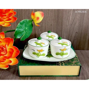Khay mứt Tết sứ hoa sen cam vẽ tay sắc nét - Sang trọng, không kèm hộp, giảm giá 355.000 VND 8