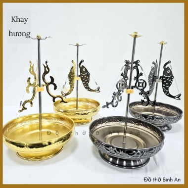 Khay Nhang Cắm Hương Vòng Bằng Hợp Kim Đồ Thờ Cúng - Thiết Kế Rồng Cá Tinh Tế, Chống Tàn Hương Rơi, Giá 145.000 VND