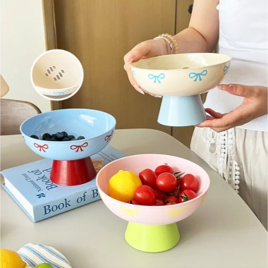 Khay nhựa đựng hoa quả nơ tim cute, dán sticker - Giá chỉ 49.000đ