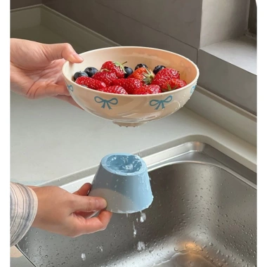 Khay nhựa đựng hoa quả nơ tim cute, dán sticker - Giá chỉ 49.000đ
