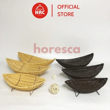 Khay nhựa giả mây hình thuyền đựng bánh kẹo hoa quả - Chân đế thép, giá 47.600₫