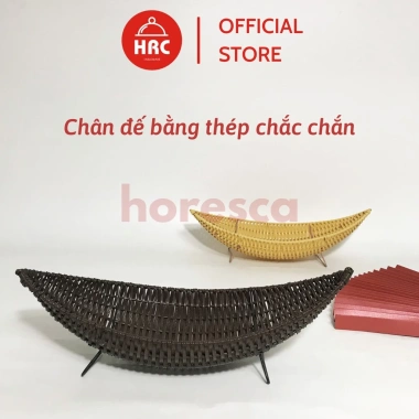 Khay nhựa giả mây hình thuyền đựng bánh kẹo hoa quả - Chân đế thép, giá 47.600₫
