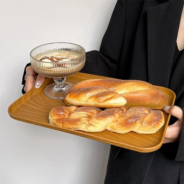 Khay nhựa vân gỗ MYHOME - Trang trí bàn uống nước, đựng đồ ăn, giảm còn 27k