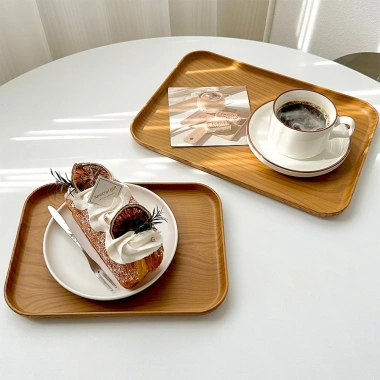 Khay nhựa vân gỗ MYHOME - Trang trí bàn uống nước, đựng đồ ăn, giảm còn 27k