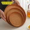 Khay Nhựa Vân Gỗ Tròn, Đĩa Gỗ Beech Decor Sang Trọng Nhật Bản, Giá 39.000₫