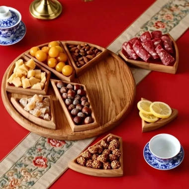 Khay phục vụ câu đố gỗ FOUNDTWO - Đĩa chia 8 ngăn, khay ăn nhẹ tròn, dã ngoại 3