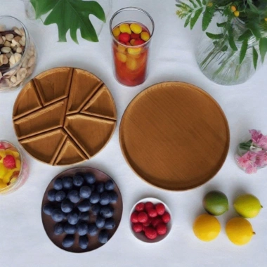 Khay phục vụ câu đố gỗ FOUNDTWO - Đĩa chia 8 ngăn, khay ăn nhẹ tròn, dã ngoại 5